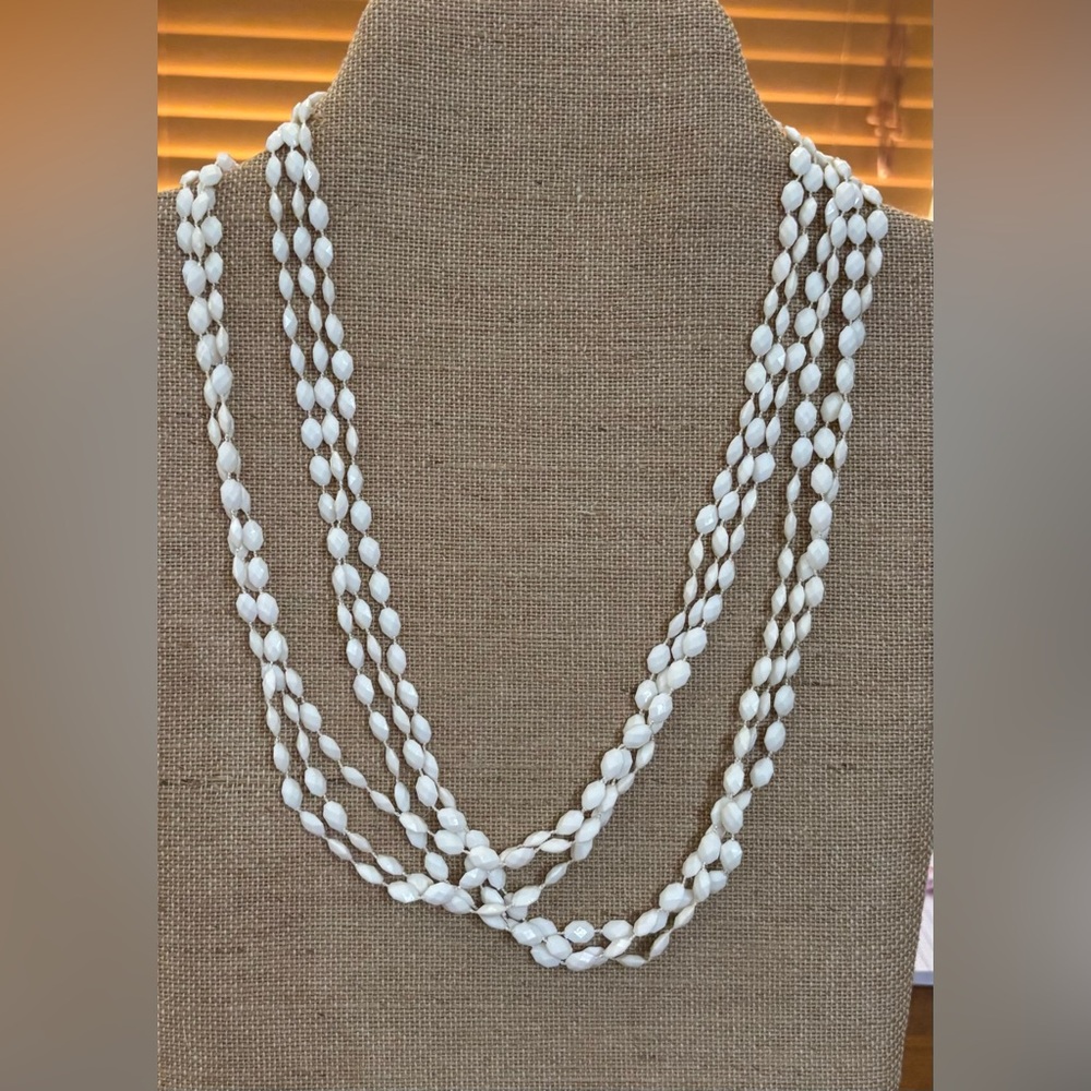VTG HONG KONG 3 STRAND White PLASTIC NECKLACE 48 Inch Long